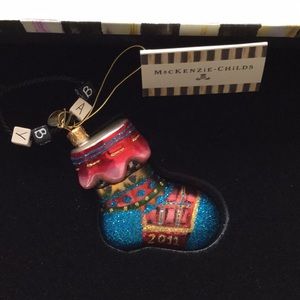 Mackenzie Childs 2011 Baby Sock Glass Ornament NWT